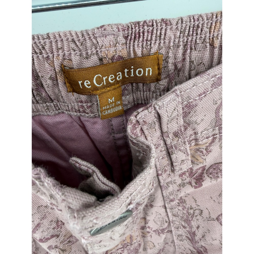 reCreation Floral Utility Pants Rose Pink Mauve Botanical Print Size M - Picture 3 of 6